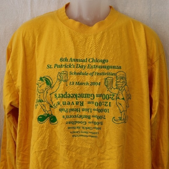 St Patricks Day Yellow Long Sleeve Bar Crawl Tshirt 2004 Chicago Gildan XL - Picture 3 of 12